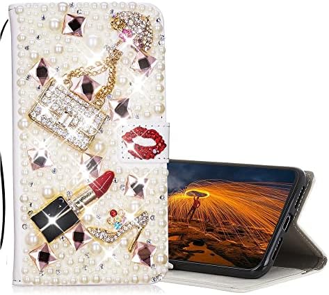 Caixa de carteira de glitter as -Zeke compatível com o Samsung Galaxy A42 5G 2021, 3D Madeird Girls MakeUp Bags Batom Batom