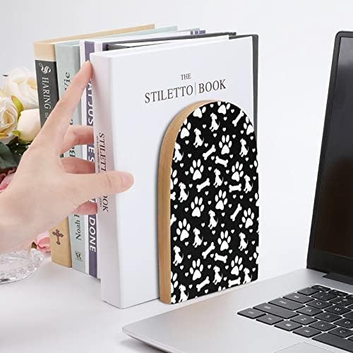 Pata de cachorro preto e branco Impressões de livro fofo Endsncines titular de suportes para estampas de madeira para prateleiras livros