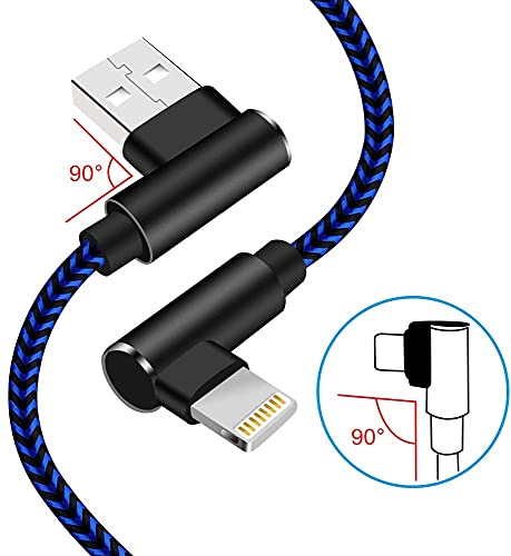 Lightning Cable 10ft, [Apple MFI Certified] Cabo de nylon trançado do ângulo reto para carregadores de iPhone, cabo de carregamento rápido compatível com iPhone 14/13/12/11 Pro Max/Xs Max/Xr/Xs/X etc