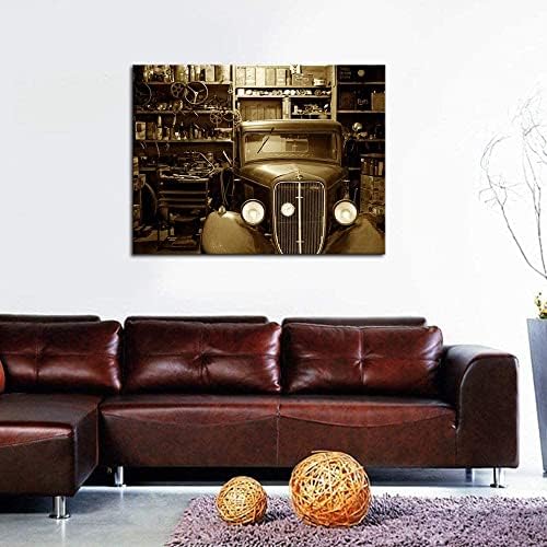 Vintage Car Oficina Rússica Canvas Giclee Impressão de Oficina de Reparo Auto Reparo Black e Branco Picture Pintura de Garagem Moderna Decoração de Arte de Parede Retro emoldurada Para Decoração da sala de estar de escritório em casa