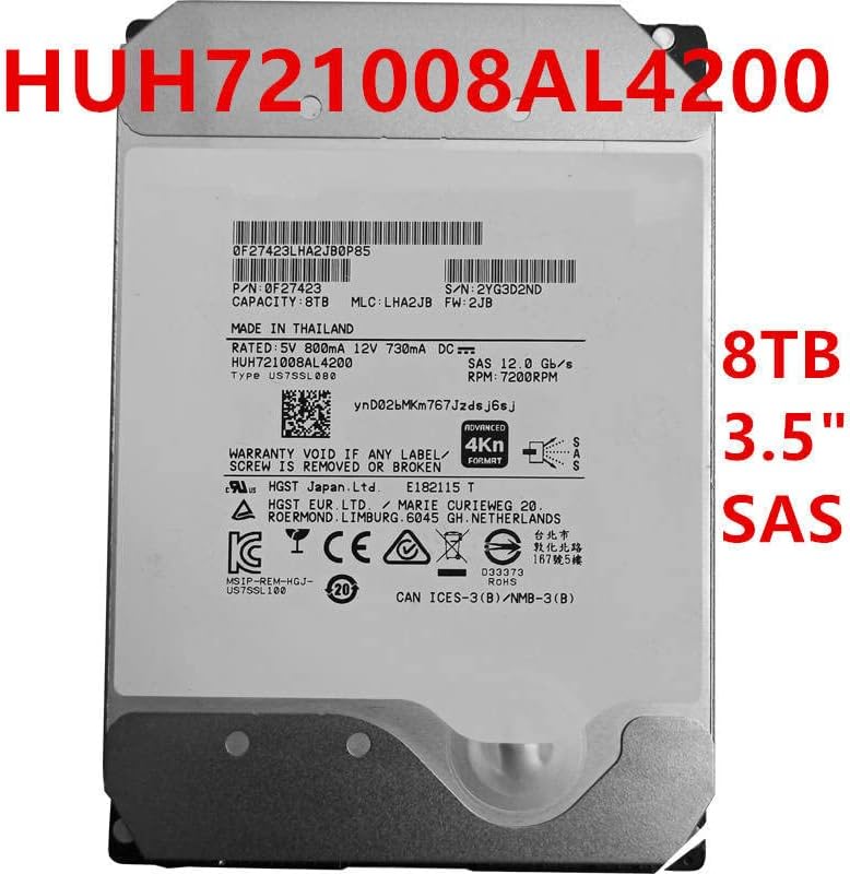 HDD para HGST/WD 8TB 3,5 SAS 12 GB/S 256MB 7200RPM para HDD interno para a classe corporativa HDD para Huh721008al4200