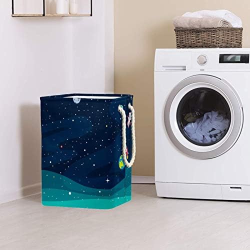 Ndkmehfoj ilustração de cestas de lavanderia espacial cestas de roupas sujas à prova d'água, alça macia dobrável colorida