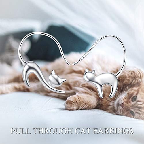 Brincos de peito de gato 925 prata esterlina puxe através de brincos de argola de gato para mulheres presentes de natal