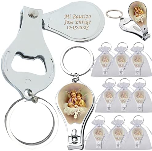 Chaves de batismo gravado personalizado - anel -chave com o Clipper de unhas e favores de festa de abridor de garrafas