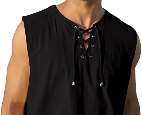 Tanque de linho de algodão masculino de kuyigo camisetas casuais casuais camisetas masculinas com renda sem mangas
