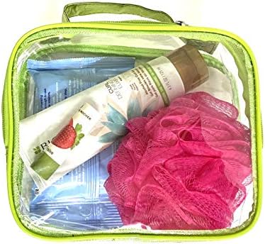 3 Bolsa de higiene pessoal Azi TSA Crystal Clear W Zipper Green Handle 3-1-1 Carregar On Airport Airline Compliant Stadium