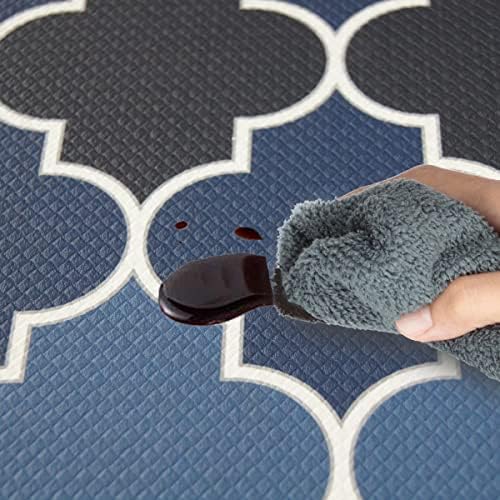 Moonysweet anti -fadiga tapete de tapete de cozinha não esqui a marinho azul marinho preto impermeabilizado sem deslizamento PVC