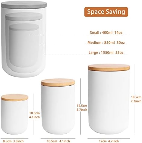 Cacadrilhas de cozinha com tampa de bambu, conjunto de recipientes de barreira de cerâmica aérea de 3, recipientes de café