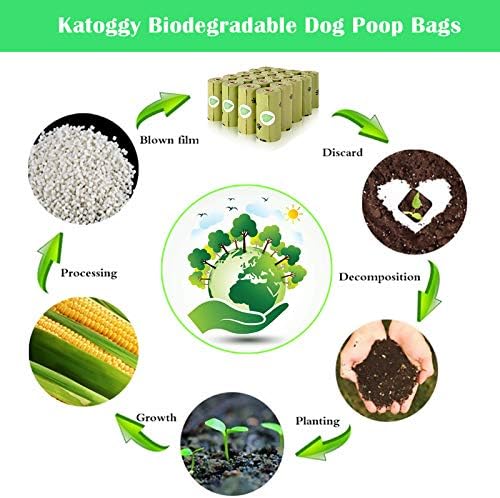 Sacos de cocô de cães Katoggy, 36 rolos, 540 contagem, 9 x 13 Biodegradável e sacos de cocô compostáveis, grossa extra, à prova de vazamentos, sacos de cocô perfumados para cães e gatos