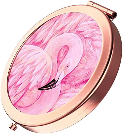Demitando espelho compacto redondo em ouro rosa maquiagem espelho dobrável espelho de bolso espelho portátil espelho de mão dupla com ampliação de 2 x 1x para mulher mãe mãe grande presente - flamingo