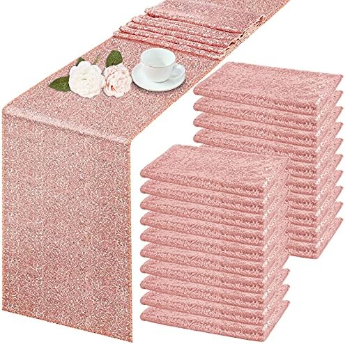 Mtreo 20 Pack de tabela de lantejoulas corredor 12 x 108 Tala de tabela de lantejoulas de ouro rosa para mesas de retângulo Capas de mesa de brilho para festas de casamento de ouro rosa de festas de festas de aniversário