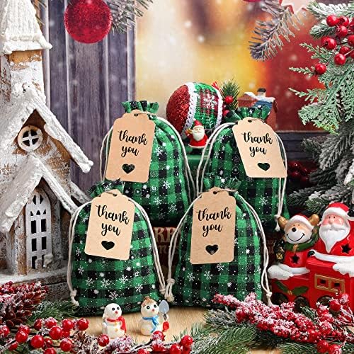 Shappy 24 pcs sacos de cordão de Natal de Natal Buffalo Bolsa de Candelas de Candelas Buffalo Sacos de Linha de Linho com 3,28 pés