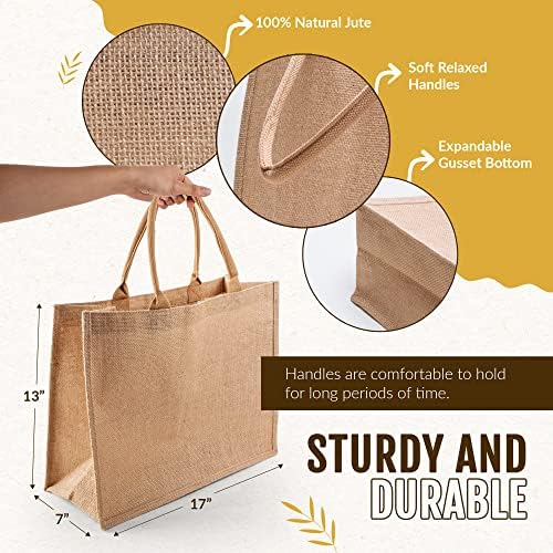 Gripsack Jute Tot Jute Tote Bag - Conjunto de 3 sacolas em branco de estopa com bolso interno do zíper 17 x 13 para compras de compras,