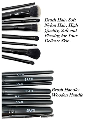 Conjunto de pincel de maquiagem Spati, 8 PCs Brush de maquiagem profissional Conjunto de preto com veludo bolsa de cosmética