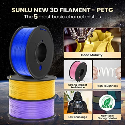 2500G Pacote de filamentos de impressora 3D Multicolor, Sunlu Petg Filamento e Meta Filamento Sunlu, 10 pacote+8 pacote