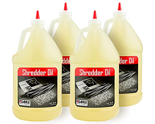 O óleo de Shredder Dahle reduz o atrito e otimiza o desempenho em trituradores de papel, para uso em todos os trituradores, 4 - 1 gal. Garrafas