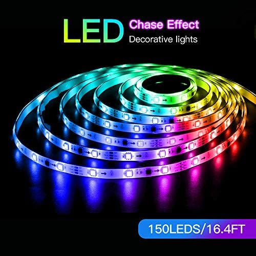 Luzes de tira LED da cor do sonho korjo com efeito de perseguição, 16,4 pés 5050 RGB 150 LEDs DC12V Luz de corda à prova d'água flexível endereçável