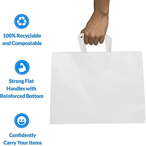 Reli. Sacos de compras em papel, branco | 60 pcs | Grandes 16x6x12 | sacos de papel branco com alças | Sacos de compras pesados,