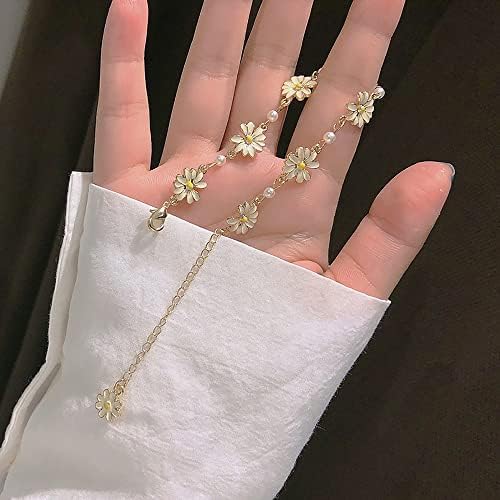 Yooestores82 pérolas brancas brancas de flores de flores, pequenas pulseiras de margarida para mulheres de feminina Flores de corda Bracelet Jewelry Gifts