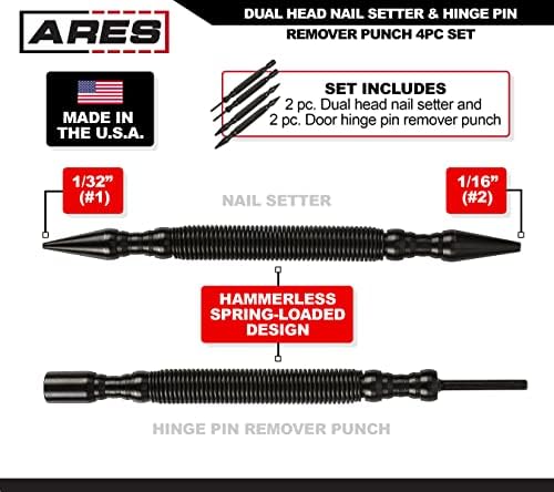 Ares 10046-4 Piece Dual Head unhas Setter e dobradiça Conjunto de perfurações de removedor de dobradiças-Petters de unhas Recurso de