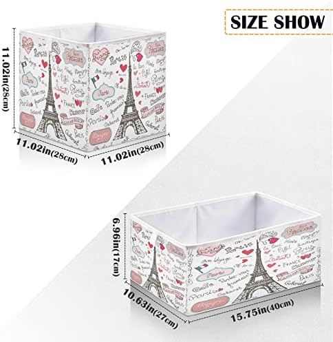 Organizador de cubos de armazenamento dobrável de Alaza, Badges de Paris Eiffel Tower Love Contêineres de armazenamento Organizador da prateleira com alças para o escritório em casa