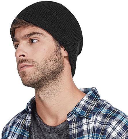 Lethmik Fleece ladeado chapéu de gorro masculino de inverno cor sólida malha quente tampa do crânio