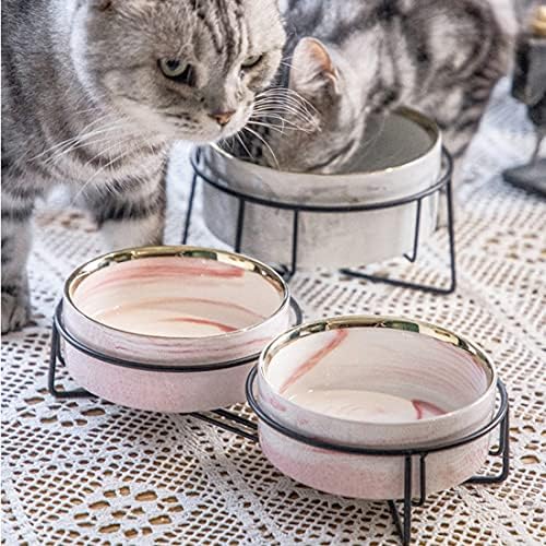 Cerâmica elevou a tigela de gato alimentos tigela de água tigela de cachorro tigela de cachorro prato de gato com stand elevado