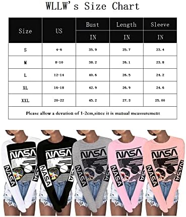 Wllw Mulheres Manga longa Crew pescoço NASA PRIMAÇÃO NASA Blusa Sweatshirt