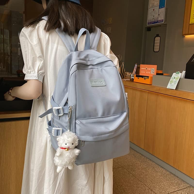 Kawaii Backpack Bookbag de vários bolsos com laptop estético pandente de cordeiro para suprimentos de estacionamento de volta