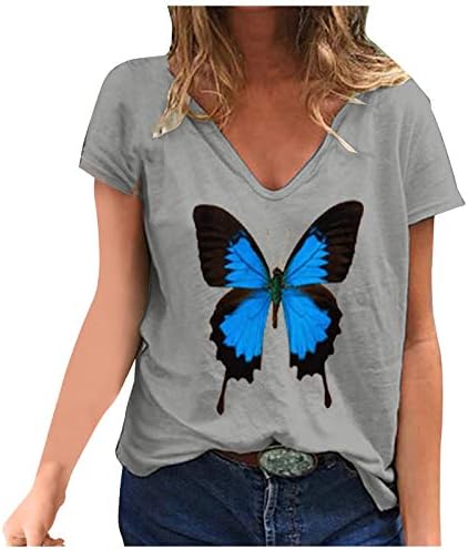 BMISEGM Women Summer Summer Butterfly Baggy T-Shirt Top Tee Camisa de manga curta