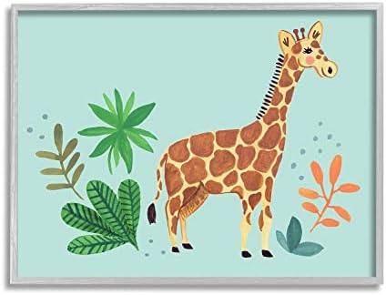 Stuell Industries cativantes de girafas Botânicos Florais Antecedentes turquesa, Design de Heather Strianese