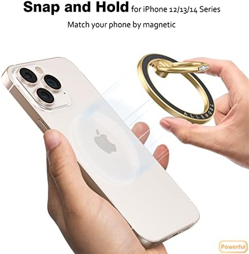 Compatível com punho por telefone Magsafe, suporte de anel de telefone magnético allegel para todo o smartphone, ouro em cerâmica preta