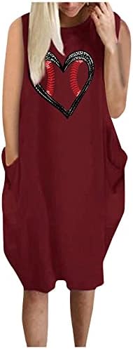 Vestidos de tamanho feminino Plus Size Moda Casual Dressão sem mangas de beisebol de beisebol Rould Rould Flowy Flowy Midi vestidos