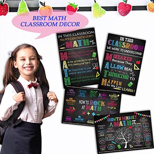 4 PCS Posters de matemática - Suprimentos de sala de aula de matemática para professores, decorações de sala de aula de matemática