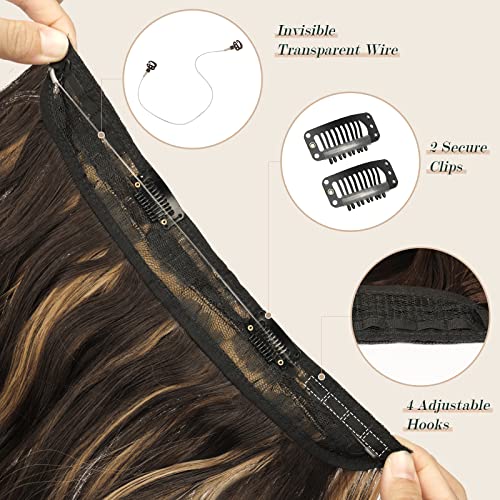 Extensões de cabelo de arame invisível Feshfen com tamanho de fio transparente com 2 clipes seguros peças de cabelo sintético