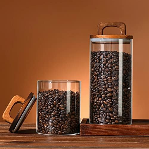 Genigw Wood tampa de tampa de vidro de vidro de vidro de alimentos recipiente de recipiente de café grãos de cozinha garrafas de armazenamento