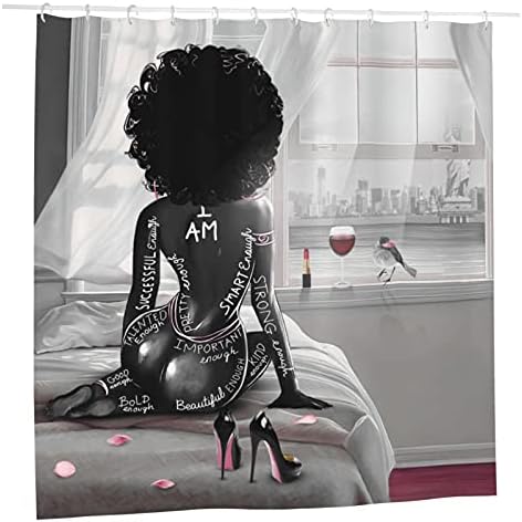 Cortinas de chuveiro da moda do chuveiro qoqiosoc Afro -americano Cortes de chuveiro Afro -afro -feminina Curta de banheiro de banheiro à prova d'água Polyster Taber Curtain Conjuntos com 12 ganchos 72x72 polegadas