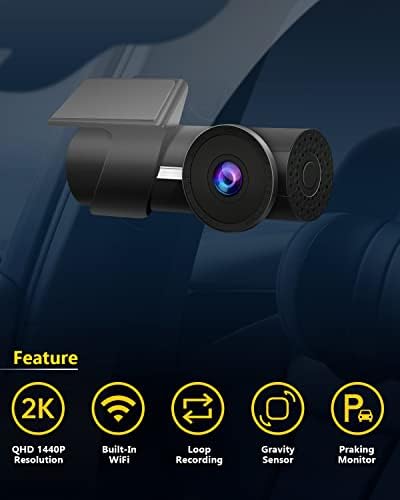 Dash Cam Frente 2k 1440p Wi-Fi, gravador de câmera do painel para carro, com 32 GB de cartão SD, WDR, Visão noturna,