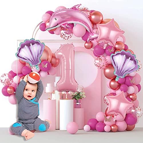 6 PCs Dolphin Balloon Conjunto 7º Aniversário menina Rosa Filhos Aniversário de Aniversário