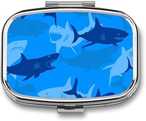 Caixa de comprimidos tubarões padrão Caixa de tablet em forma de quadrado Caixa de comprimido portátil Pillbox Vitamina Organizador do organizador do suporte com 3 compartimentos