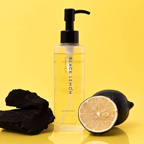Óleo de limpeza de limão preto meta Foret 200ml/6.76fl.oz maquiagem e removedor de protetor solar, limpador de rosto, controle de