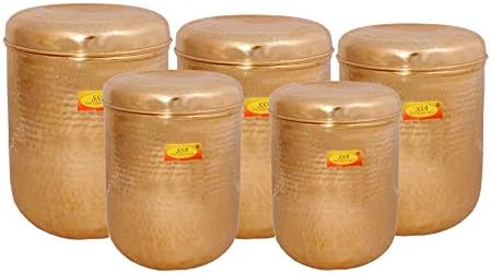 Shiv Shakti Arts® Pure Brass Dibba Conjunto | Conjunto de caixas | Jar & Conatiner conjunto com hotéis domésticos de tampa, fins