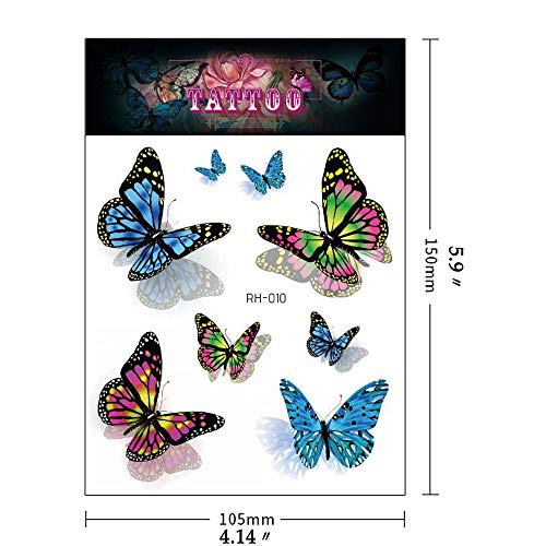 Tatuagens de borboleta ooopsi para crianças - 110 PCs 3D tatuagens, arte corporal colorida Tattoos temporários, favores de festas de borboleta