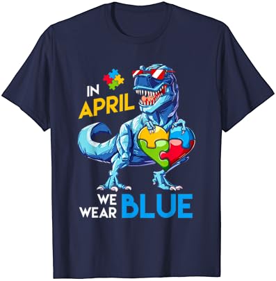 Consciência do autismo Trex Dino Dinosaur Dinosaurus Use Blue Boy T-Shirt