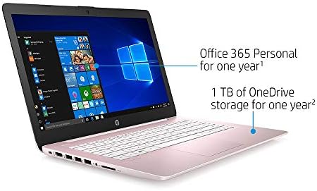 2021 HP Stream 14 HD SVA Laptop Computador, Processador Intel Celeron N4000, 4 GB de RAM, Memória Flash Emmc de 64 GB, Intel UHD Graphics 600, Escritório de 1 Ano, Bluetooth, Win 10s, Rose Pink, 32 GB de Cartão