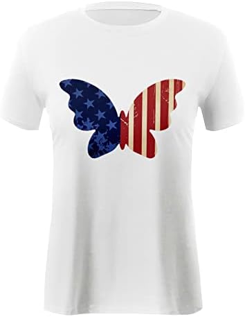 Camisas para mulheres estrela listrada bandeira nacional impressa em 4 de julho Dia da independência o pescoço camiseta casual tampos de manga curta