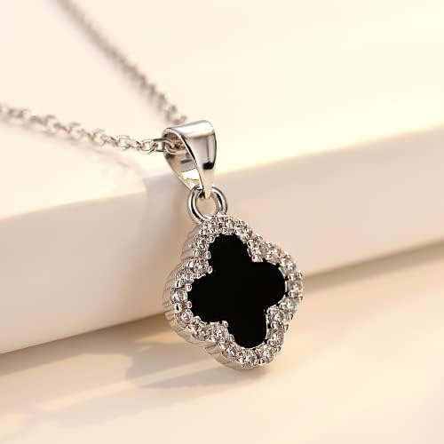 Brinco de colar de trevo preto de quatro folhas Conjunto para mulheres 18k Pingente de cristal de aço inoxidável de aço inoxidável