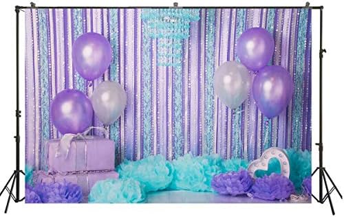 Bebê menina de 1º aniversário decoração bolo bolo de fotografia backgroun rosa cortina unicórnio estrelas de balões coloridos