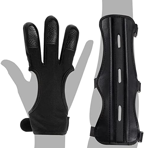 Marteum 2 PCs Arco -flecha e kit de guarda de braço Couro PU Arcoqueiro Braçador Três Dedos Acessórios de Gear Proteção para