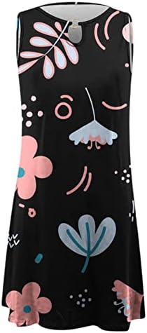 Vestidos de mangas florais femininas Tanques estampados de verão casual vestido curto vestido de túnica de praia fino encaixado